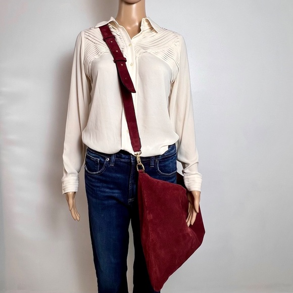 NWT - Suede Hobo Burgundy Slouchy Messenger Shoulder/Crossbody Bag Made in Italy - Picture 2 of 10